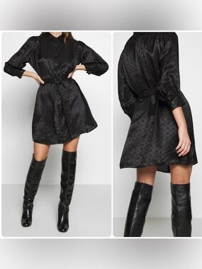 the kooples pleated shirt dress Black asymmetrical pleated maxi dress Women